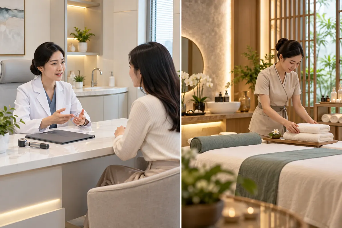 Minh họa không gian tư vấn da liễu và khu chăm sóc thư giãn tại spa
