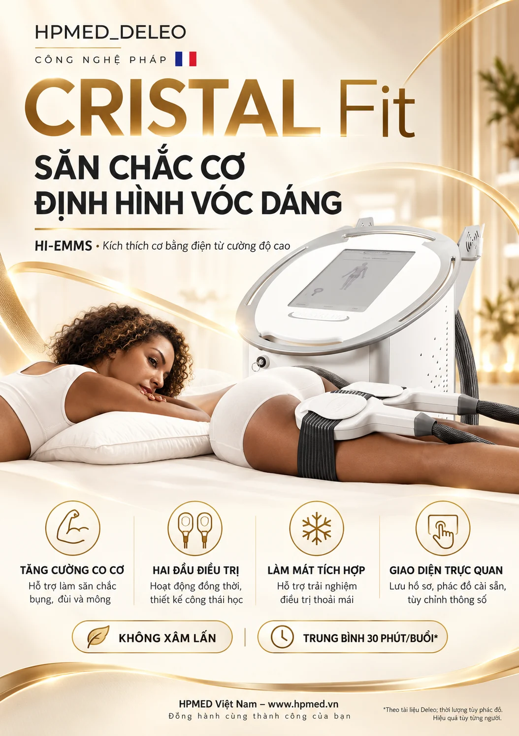CRISTAL Fit Deleo: Công nghệ HI-EMMS hỗ trợ săn chắc cơ 4 Poster HPMED_DELEO giới thiệu CRISTAL Fit, tính năng kích thích cơ và định hình vóc dáng