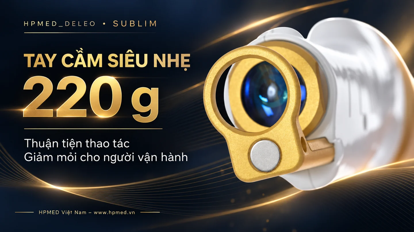 Máy triệt lông SUBLIM Deleo Pháp: tính năng và lợi ích 3 Đầu quang học tay cầm SUBLIM Deleo cùng thông tin trọng lượng 220 g