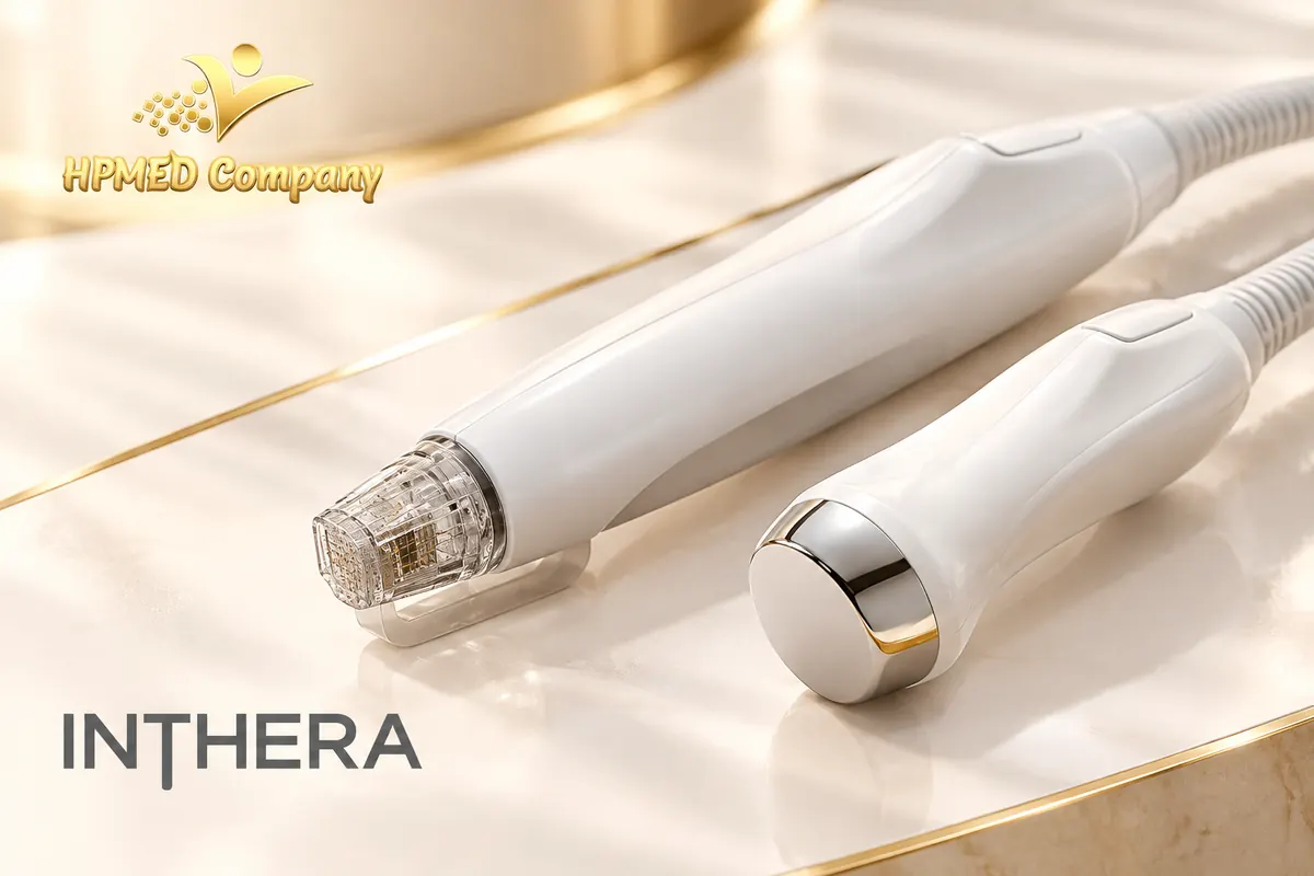 Máy RF vi kim INTHERA GTG Medical – RF lưỡng cực 2 MHz 2 Tay cầm RF vi kim INTHERA với tip trong suốt và tay cầm Cryo có mặt tiếp xúc kim loại