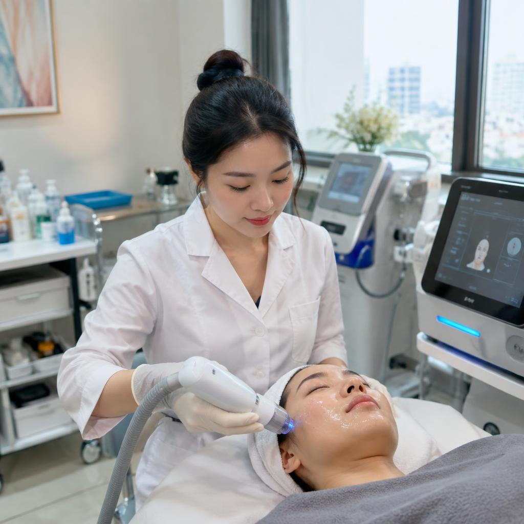 Không gian nội thất phòng khám da liễu hiện đại với các thiết bị y tế