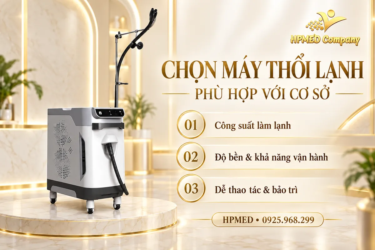 Minh họa tiêu chí chọn máy thổi lạnh: công suất làm lạnh, độ bền, khả năng vận hành và bảo trì