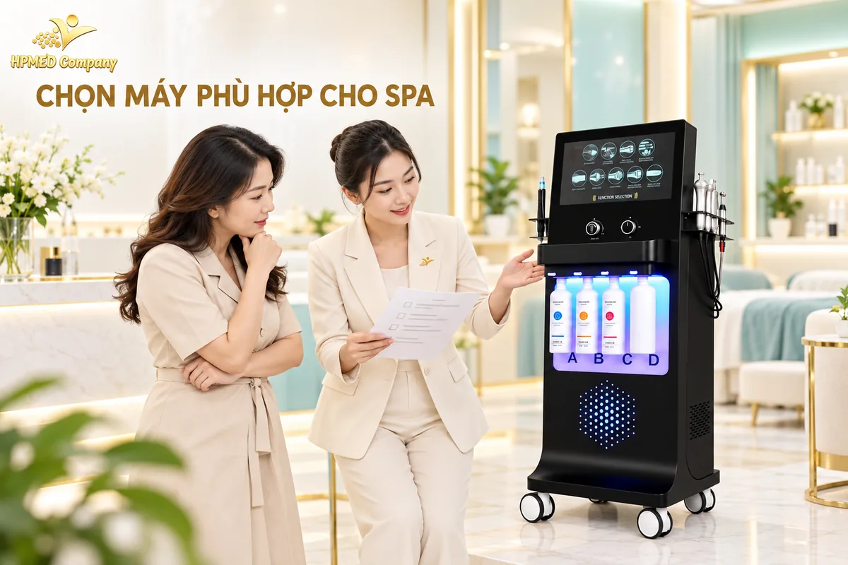 Minh họa tư vấn lựa chọn thiết bị chăm sóc da và đối chiếu cấu hình cho spa